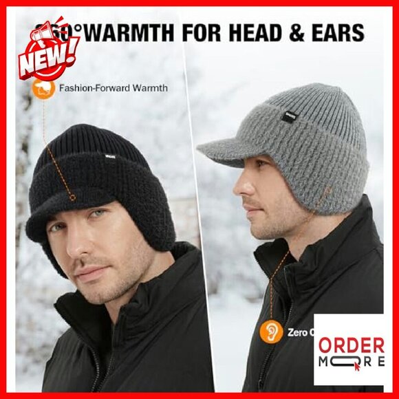 Fleece Lined Winter Beanie with Brim and Ear Flaps, Unisex Thermal Hat main image 7